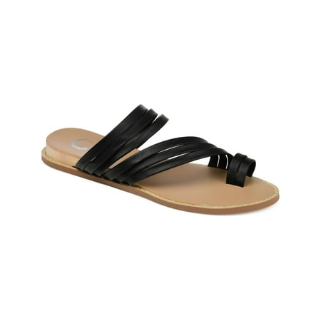 

JOURNEE COLLECTION Womens Black Toe Loop Strappy Consuelo Round Toe Wedge Slip On Slide Sandals Shoes 10 M