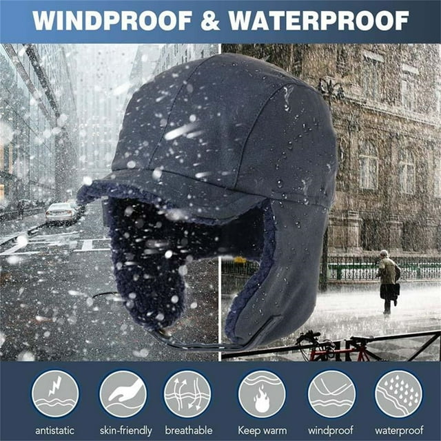 Xihbxyly Gorro de Invierno, Cortavientos, Forro Térmico, Cubrebocas Extraíble, Orejeras para Una Cobertura Total, Ideal para Esquí, Ciclismo y Deportes Al Aire Libre, Talla Ajustable, Azul Marino/Gri