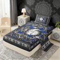 thumbnail image 3 of Erosebridal Boho Sun and Moon Twin Sheet Sets, Bohemian Aztec Mandala Bedding, Black Gray Blue, 3-Piece 1 Flat Sheet, 1 Fitted Sheet and 1 Pillowcase, 3 of 5