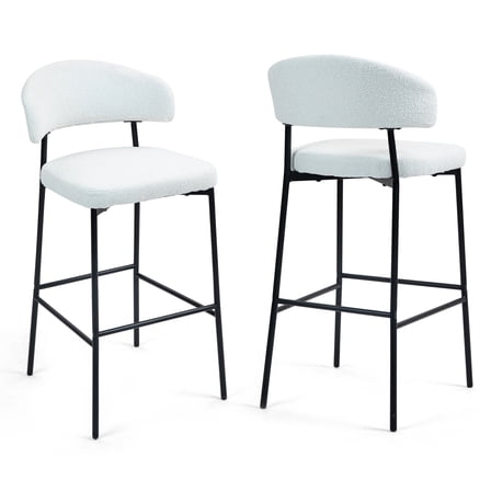 Set of 2 Bennett White Boucle Upholstered Fabric Bar Stool with Black Iron Legs