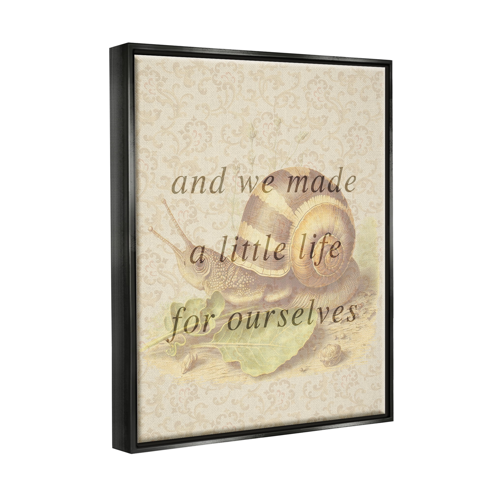 Stupell Industries Vintage Phrase with Snail Animals & Insects Painting Black Floater Framed Canvas Art Print Wall Art, 17 x 21