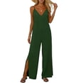 thumbnail image 2 of LEBONYARD White Jumpsuit,Women's V-Neck Jumpsuit with Adjustable Straps Side Slits and Pockets Army Green L, 2 of 7