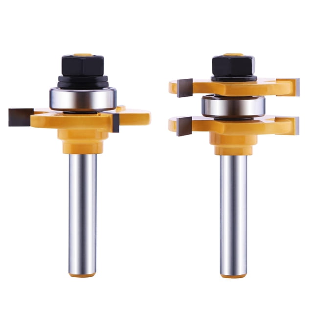 Tongue and Groove Router Bit Set (2 PCS) with 1/4 Inch Shank T Shape, Wood Milling Saw Cutter by LU&MN (Woodworking Tools for Home