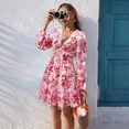 thumbnail image 4 of SCHUHLAND Women's Lace Trim V-Neck Floral Maxi Dress - Elegant Long Sleeve Printed Casual Vacation Gown, Boho Spring Summer Long Dress, 4 of 7