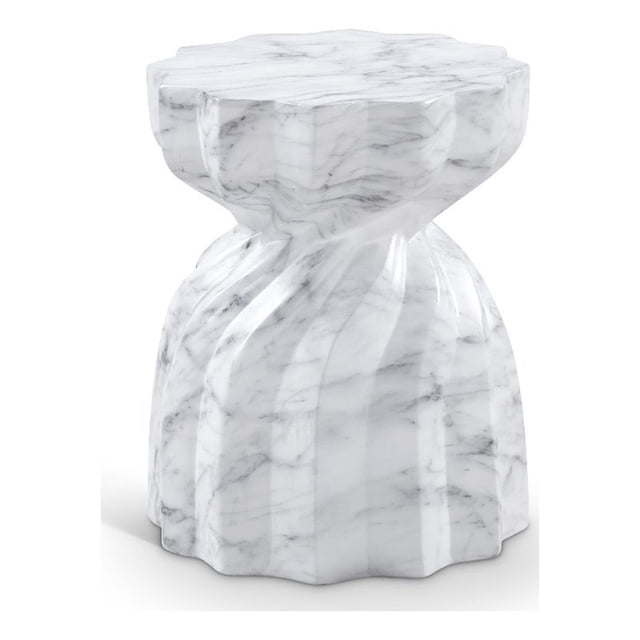 Afuera Living Contemporary White Marble Finish Concrete Indoor/Outdoor End Table