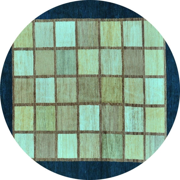 Ahgly Company Indoor Round Oriental Light Blue Modern Area Rugs, 8' Round