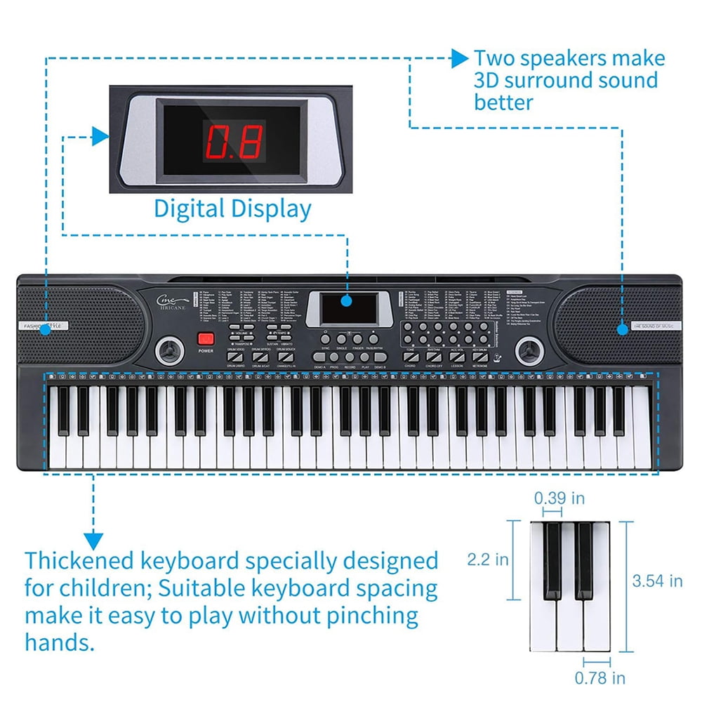 61 Keys Digital Keyboard Piano Electronic Keyboard Musical Instrument Built-In Speaker with Stand Microphone & Music Stand Xmas Gift for Children, Boys, Girls