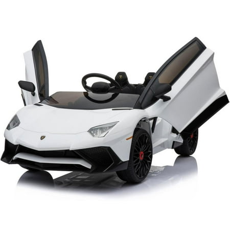 Lamborghini 12v Kids Battery Powered Ride On Car Remote Controlled 2 Seater White (2.4ghz