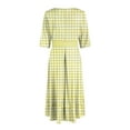 thumbnail image 6 of vigerkar Gingham V Neck Short Sleeve Dress for Women Summer Plaid Flowy Beach Vacation Midi Dresses Yellow, 3XL, 6 of 6