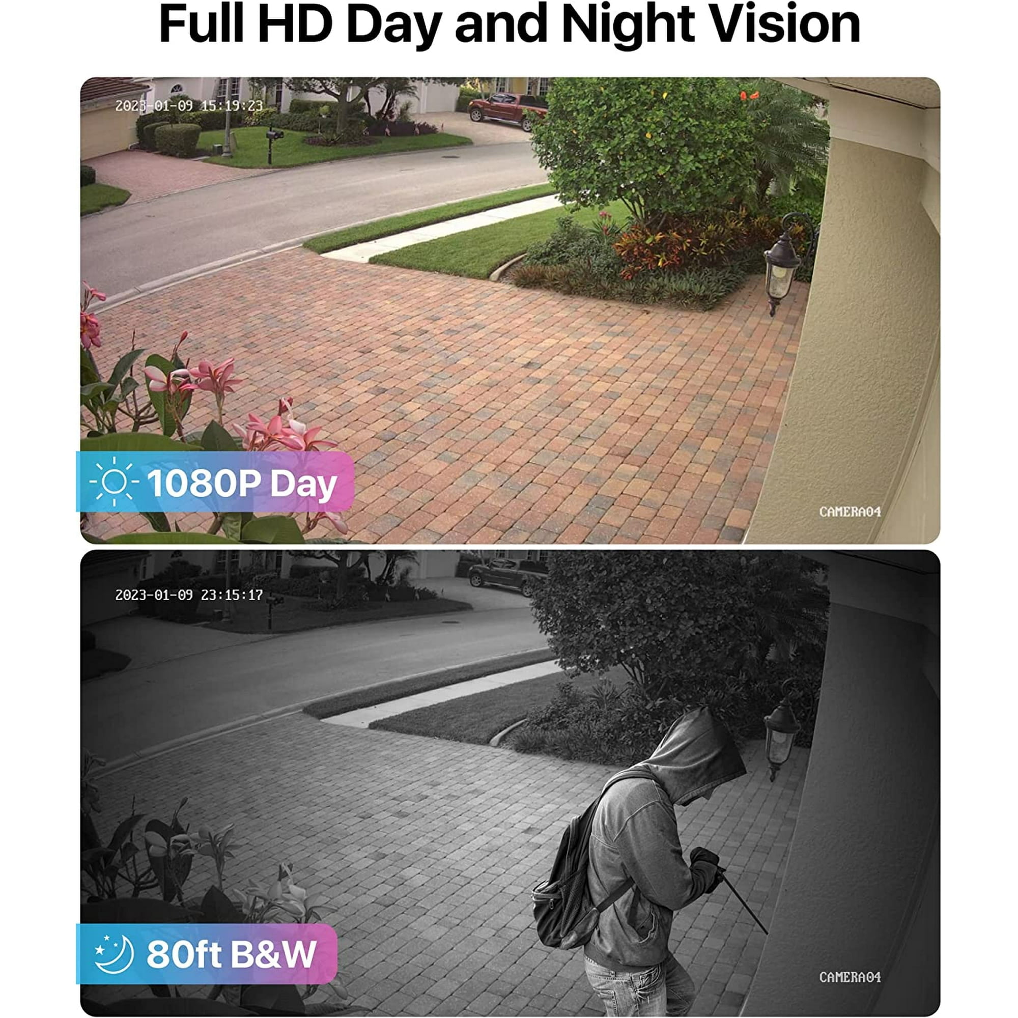 5MP Lite Security Camera System, ZOSI H.265+ 8CH DVR, 4pcs CCTV 1080P Security Camera Indoor Outdoor Use, IP66 Weatherproof 80ft Night Vision 1TB Hard Drive for 24/7 Recording