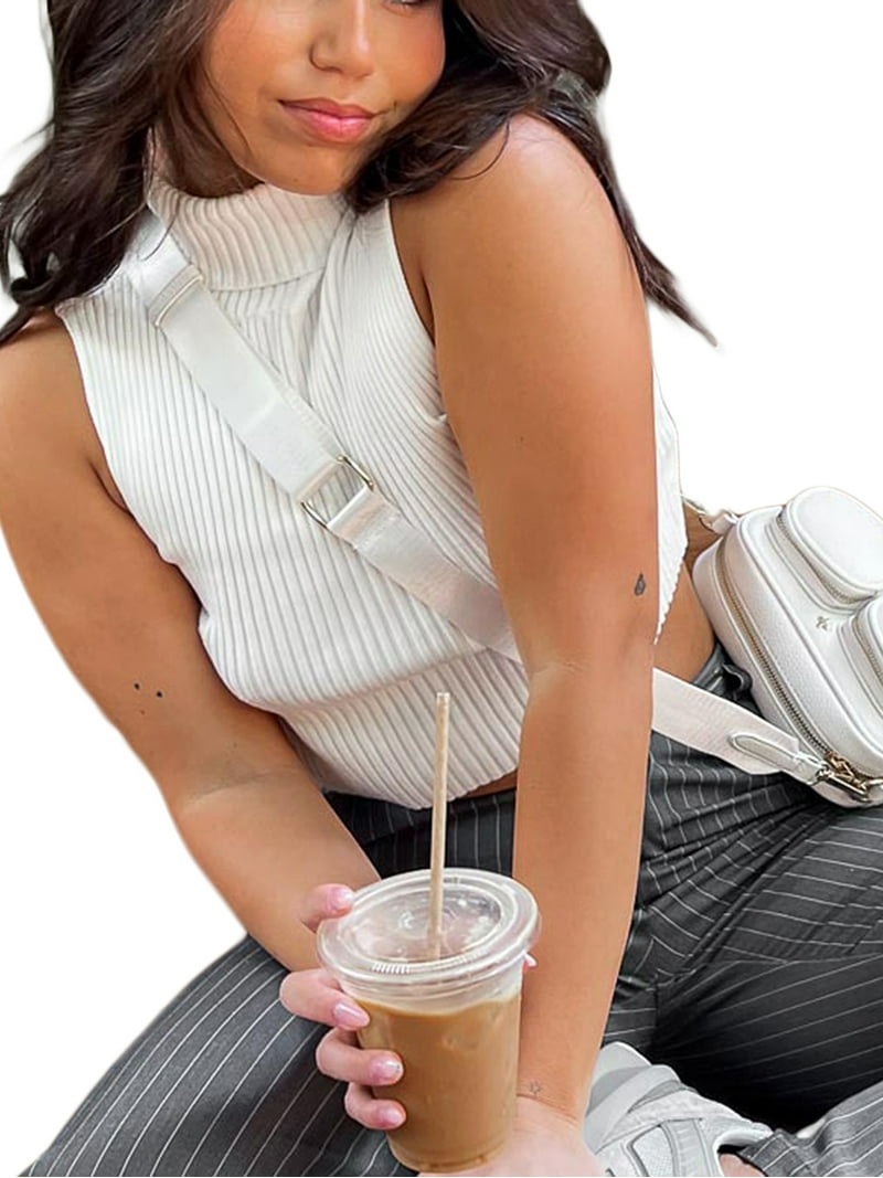 Seyurigaoka Women Sleeveless Turtleneck Sweater Vest Vinatge