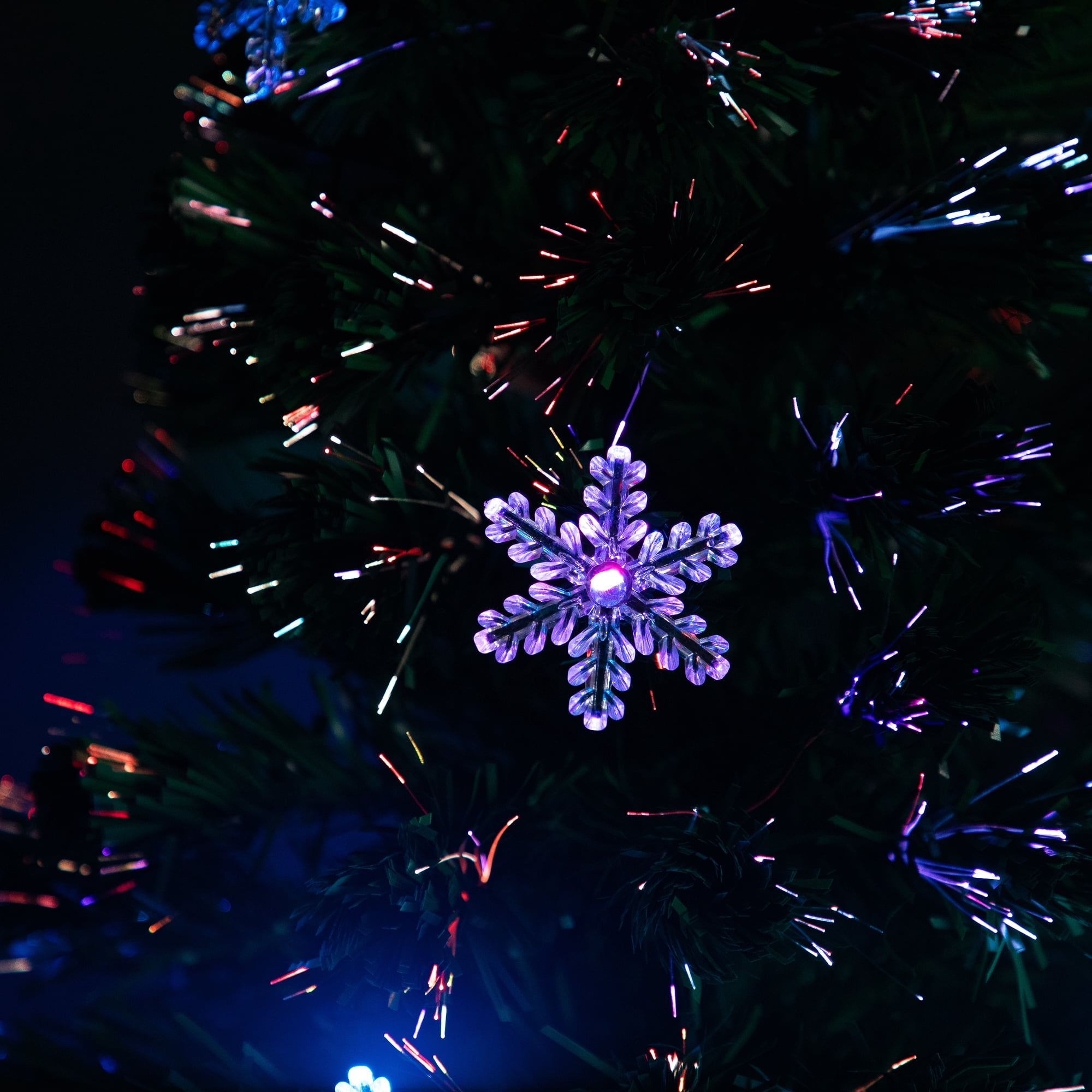LED Color-Changing Snowflake Fiber Optic Artificial Christmas Tree - 6' - Multi-color Lights