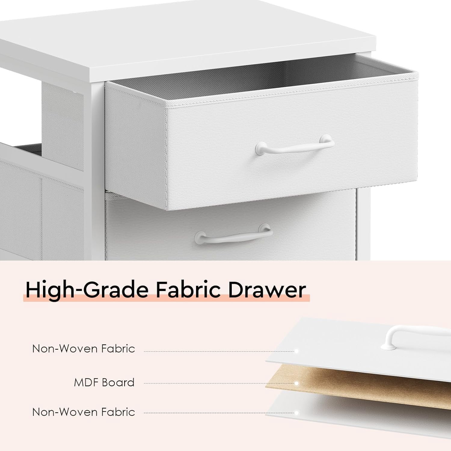 3 Drawer Mobile File Cabinet with Wheels Fabric Vertical Filing Cabinet fits A4 or Letter Size for Home Office,White