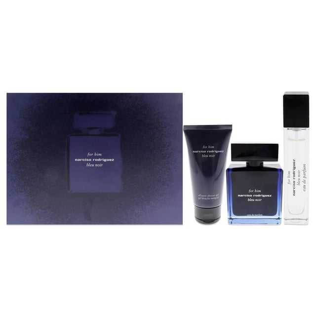 Narciso Rodriguez 3.3oz EDP Spray, 1.6oz Shower Gel,10ml EDP Spray Bleu Noir 3 Pc Gift Set Narciso Rodriguez Espray EDP de 3.3 oz, Gel de ducha de 1.6 oz, Espray EDP de 10 ml 3 Pc Gift Set