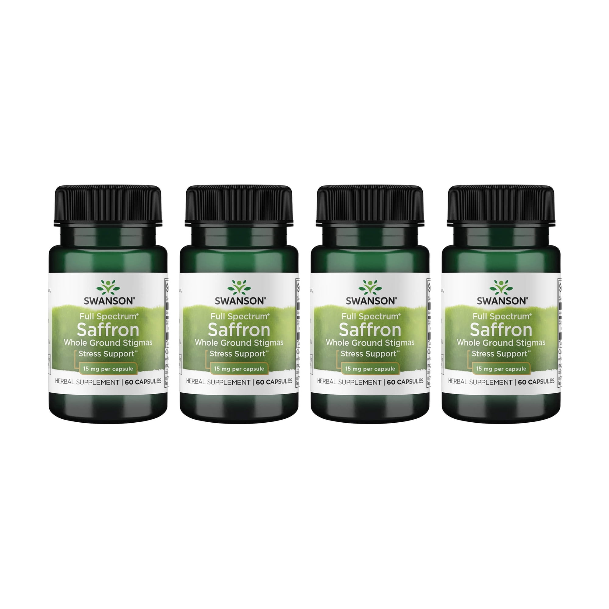 Swanson Full Spectrum Saffron (Whole Ground Stigmas)-Herbal Supplement Promoting Natural Mood Support & Stress Management - Organic Spanish Saffron Supplement-(60 Veggie Capsules, 15mg Each) (4 Pack)