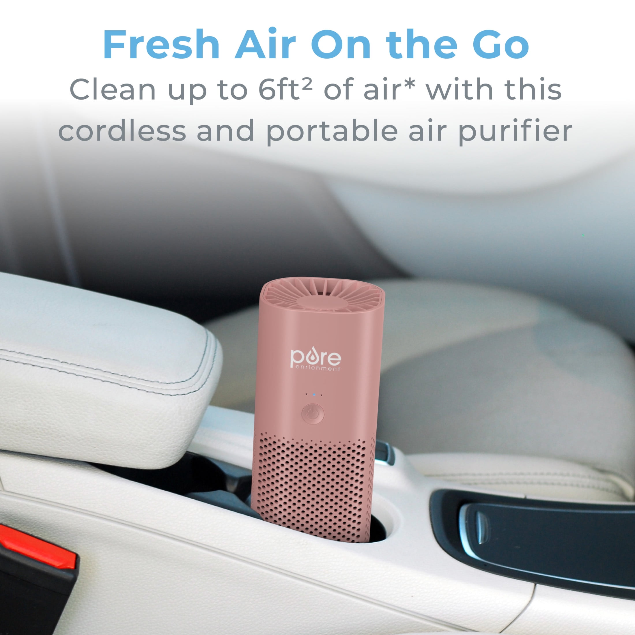 Pure Enrichment PureZone Mini Portable Air Purifier - Cordless True HEPA Filter Cleans Air & Eliminates 99.97% of Dust, Odors, & Allergens Close to You - Cars, School, & Office (Blush)