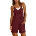 thumbnail image 6 of AHTJRT Short Jumpsuits for Women Baggy Loose Fit V Neck Wide Leg Boho Summer Rompers with Adjustable Spaghetti Straps and Pockets Red XXL, 6 of 10