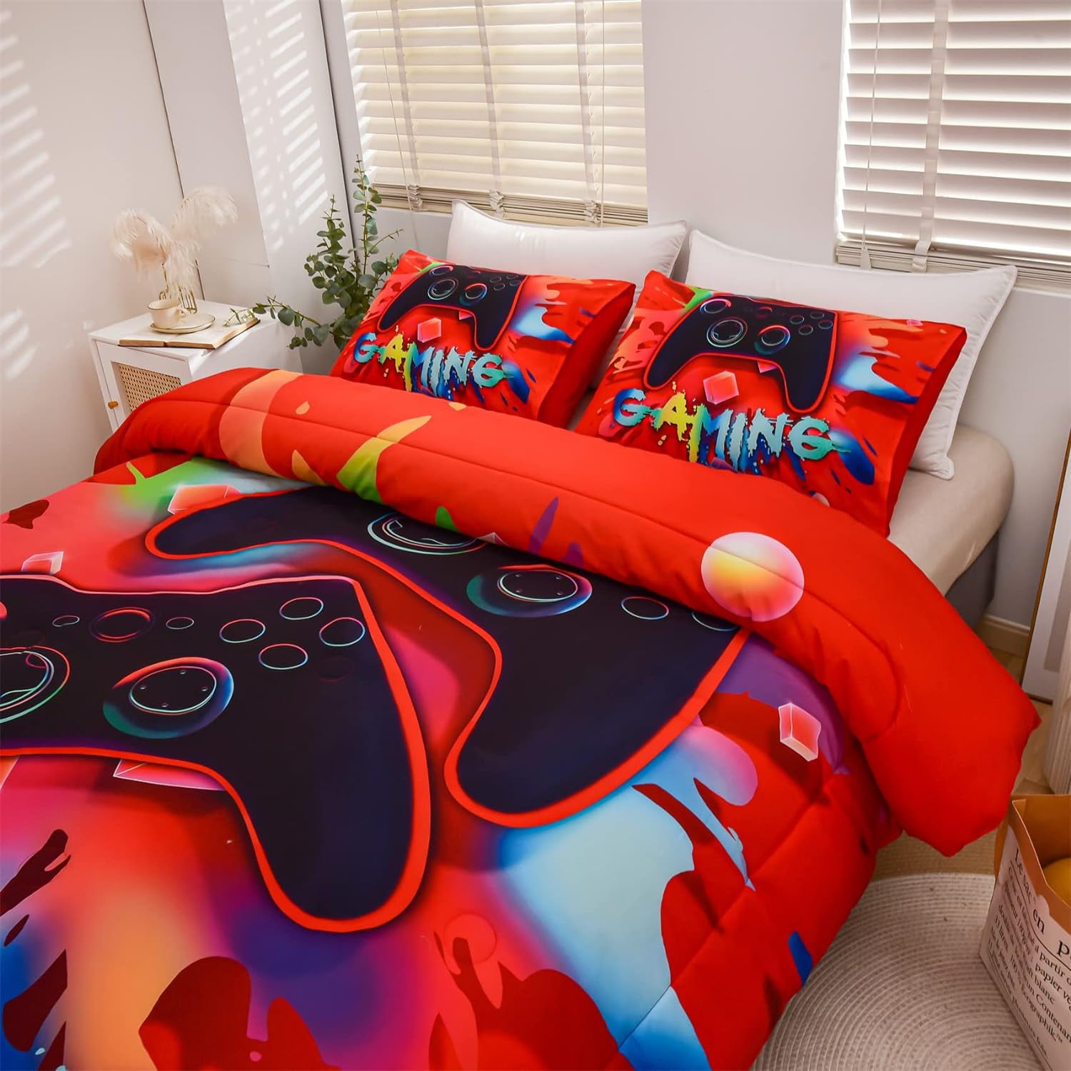 NTBED Red Twin Gaming Comforter Sets for Boys Kids Bedding Sets Colorful Games Console Gamer Quilt Set