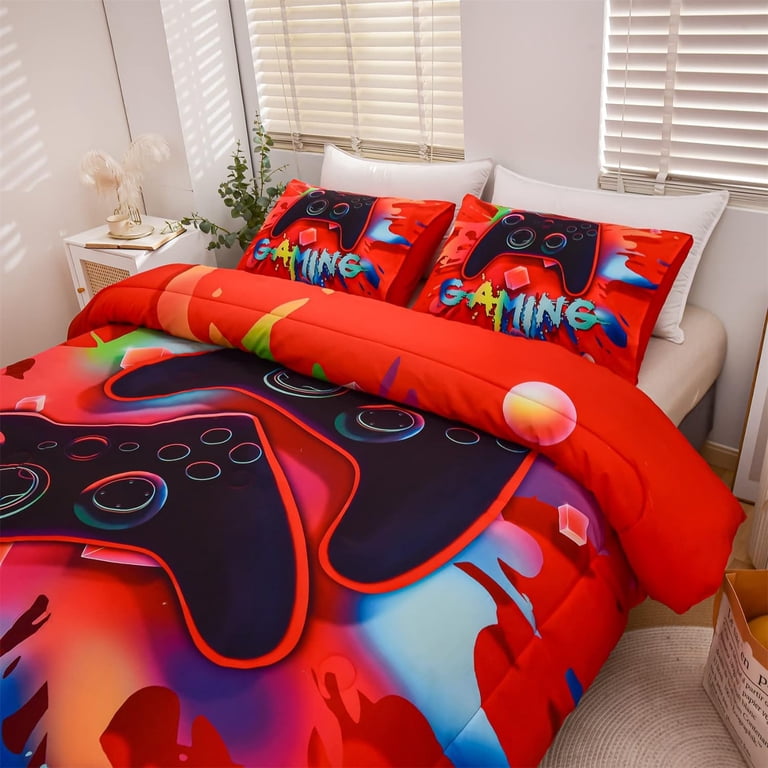 Aimuan Video Game Comforter Set For Boys - Full Size Gamer Bedding With Controller Design