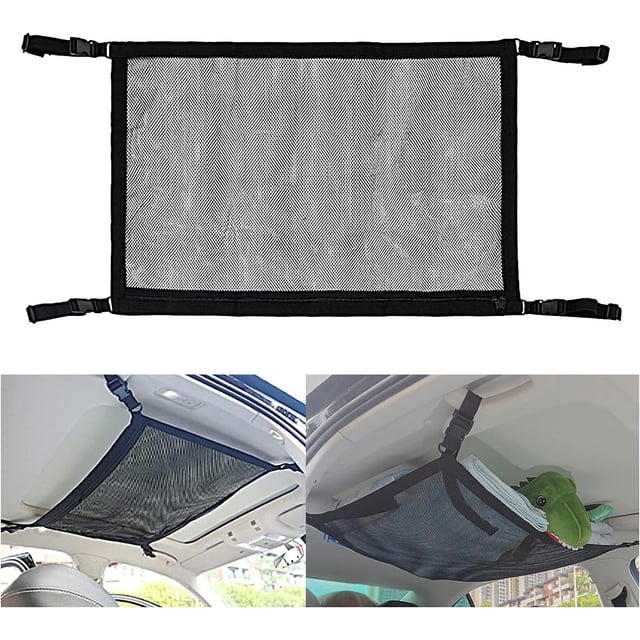 1 red de almacenamiento para techo de coche, bolsa de almacenamiento para techo, bolsillo para red de equipaje en el techo, adecuado para la mayoría de los coches, colocación de juguetes par