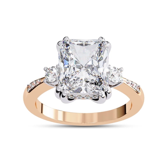 AFFY 3 Stone Hidden Halo Solitaire Engagement Rings for Women Center 9.5x8mm Radiant Cut Lab Created Moissanite Wedding Anniversary Ring in 10K Solid Rose Gold Size-10