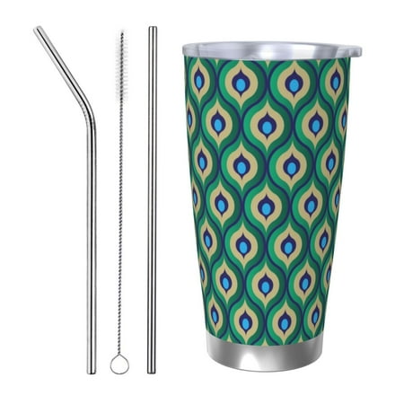 

Tideii Peacock S Tail for 20OZ Car Cup Stainless Steel Cold and Hot Cup with Lid Suitable for Outdoor and Home Unisex-Straw Three-piece Set