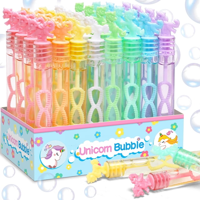 Juego de varitas de burbujas Cawiew, 32 unidades, miniunicornio, con caja expositora