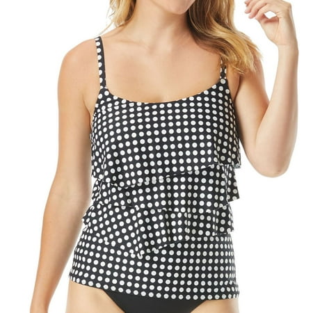 

Women s Coco Reef U78075 Riviera Dot Aura Ruffle Bra Sized Tankini Swim Top (Castaway Black 34C)