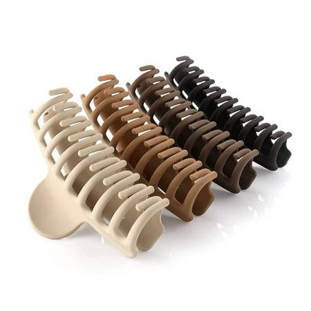 Genwiss Hair Large Claw Clips, 4 Pack 4.3" Hair Claw Clips for Women & Girls, Matte Claw Hair Clips for Thick Hair, Strong Hold Vintage 90's Claw Clips(Cream, Khaki, Dark Brown, Black)