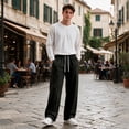 thumbnail image 3 of Dwellite Wide Leg Baggy Sweatpants Men Elastic Waist Casual Lounge Pants Drawstring Joggers Pants with Pockets Black 2XL, 3 of 8