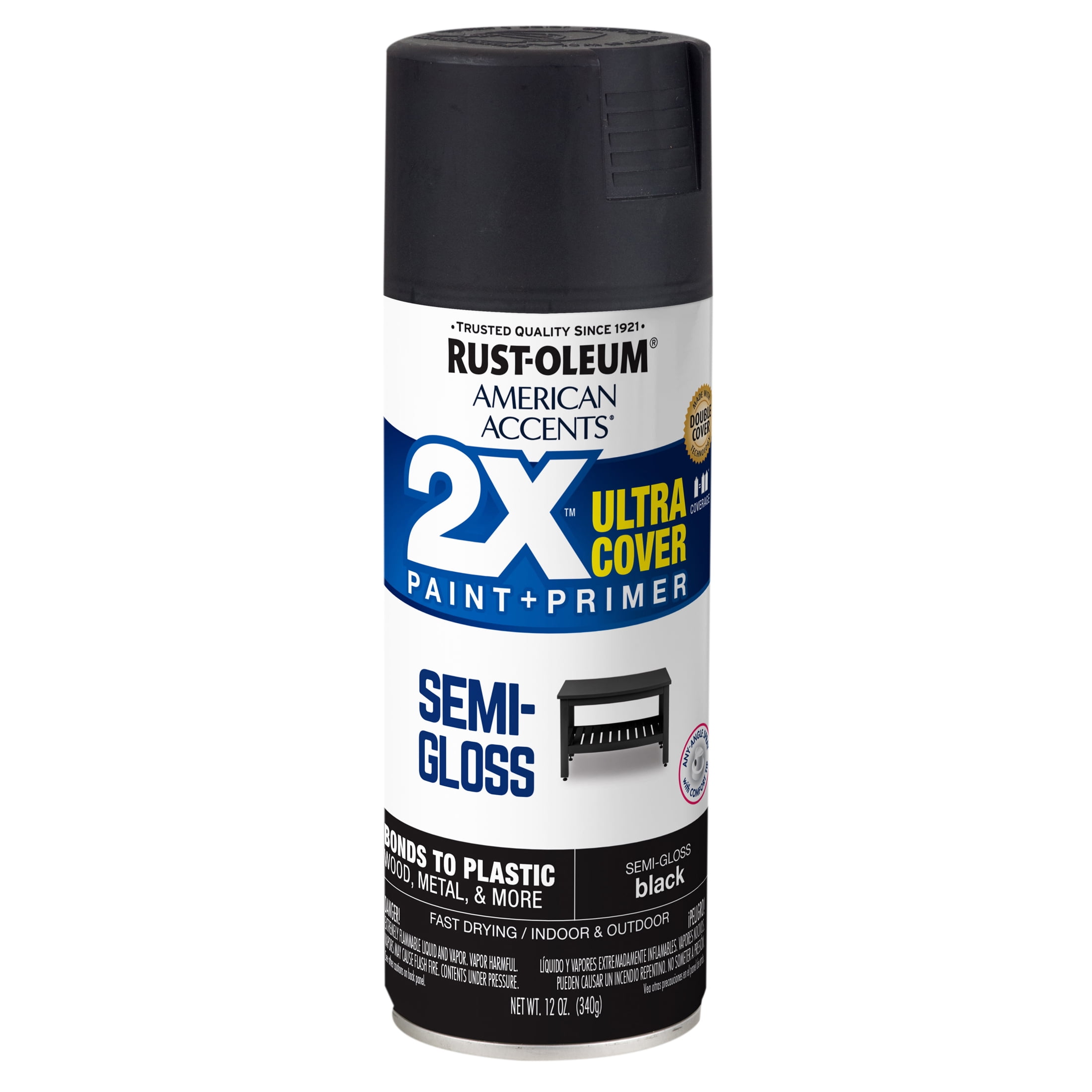 (2 pack) 6 Pack, Black Rust-Oleum American Accents 2X Ultra Cover Semi-Gloss Spray Paint-327950, 12 oz