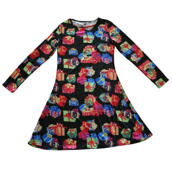 Vessos Present Print Junior Women's Christmas Dress Size Small
