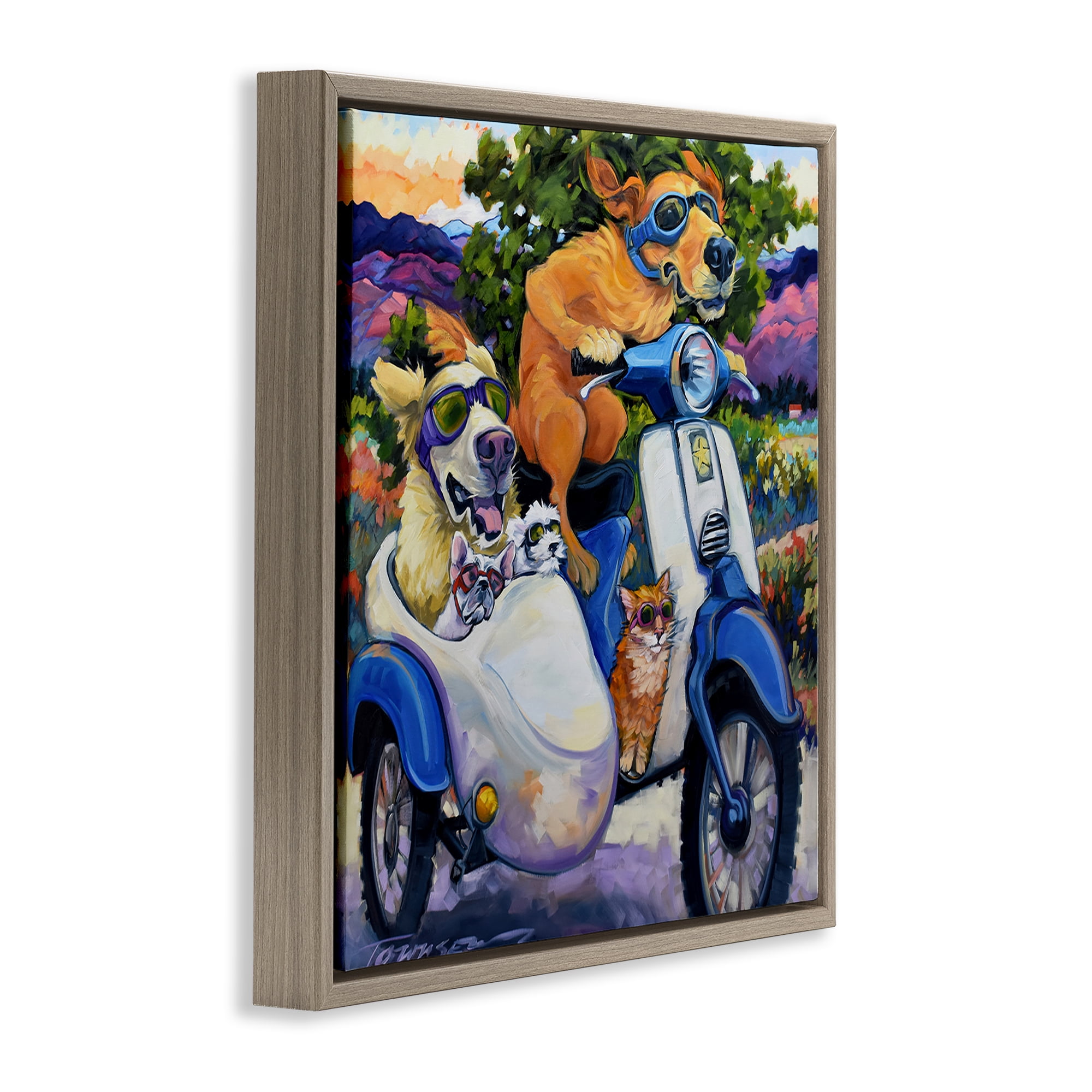 Stupell Industries All Doggled Up Sidecar Brown Framed Floater Canvas Wall Art, design by CR Townsend