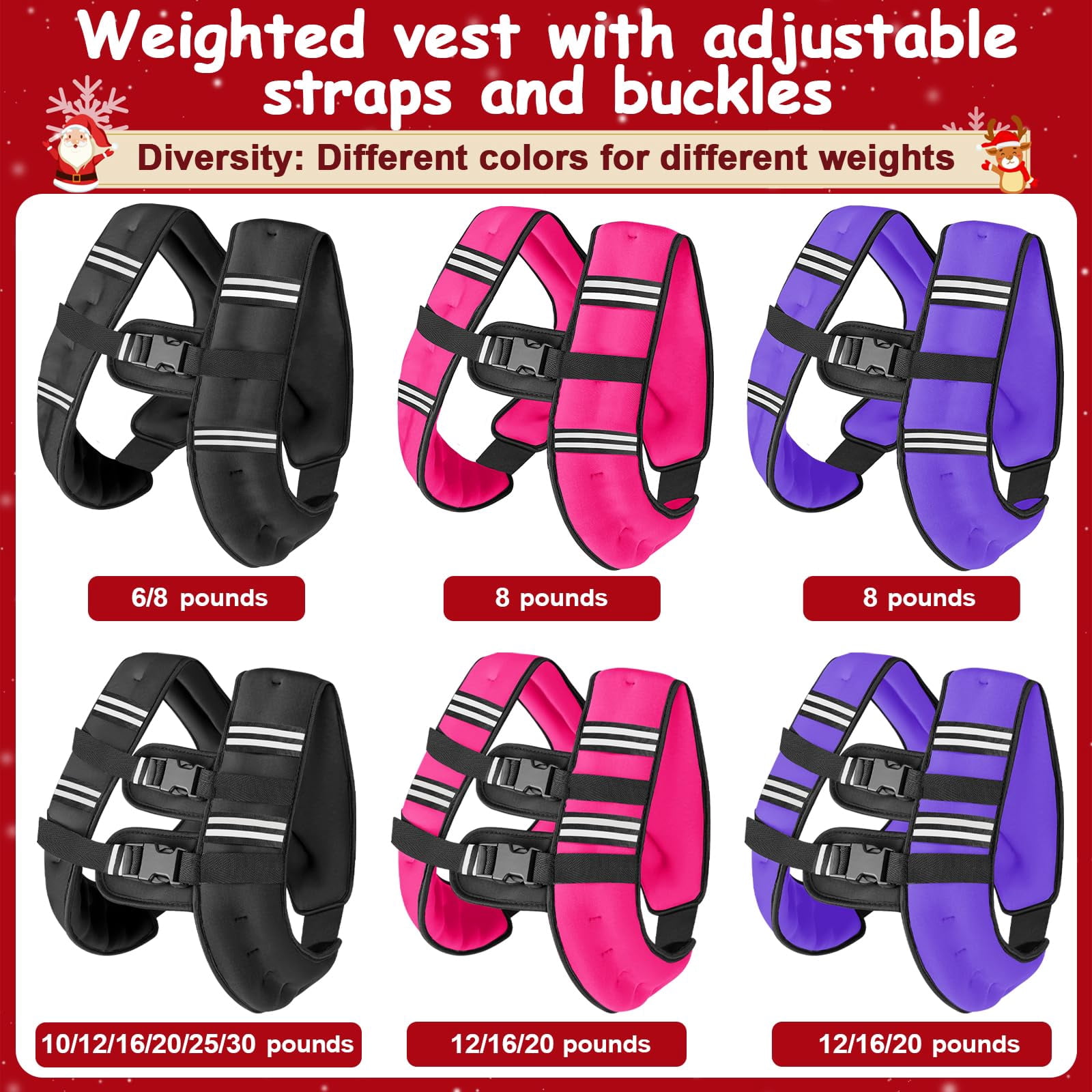 Weighted Vest Black 8 Lbs Adjustable Chest Size Strength Training Running Jogging