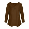 thumbnail image 3 of miqiqism Great discounts！Women's V Neck Button Tops Trendy Casual Long Sleeve Blouses Dressy Woman Pullover Shirts Clothing,X05_Brown,Small, 3 of 3