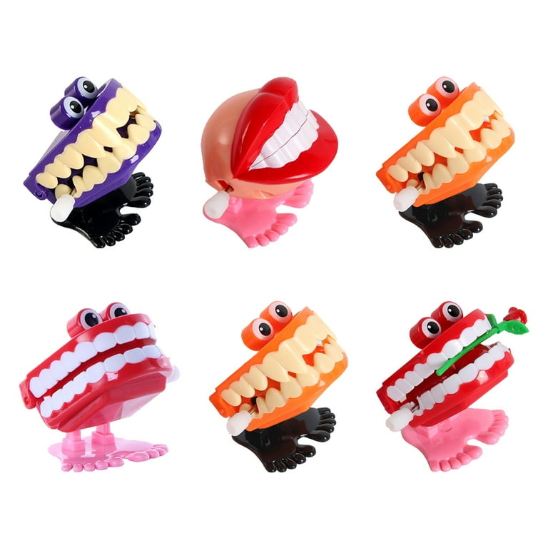 6Pcs Wind up Chattering Teeth Toys Funny Walking Teeth Toy Random Color