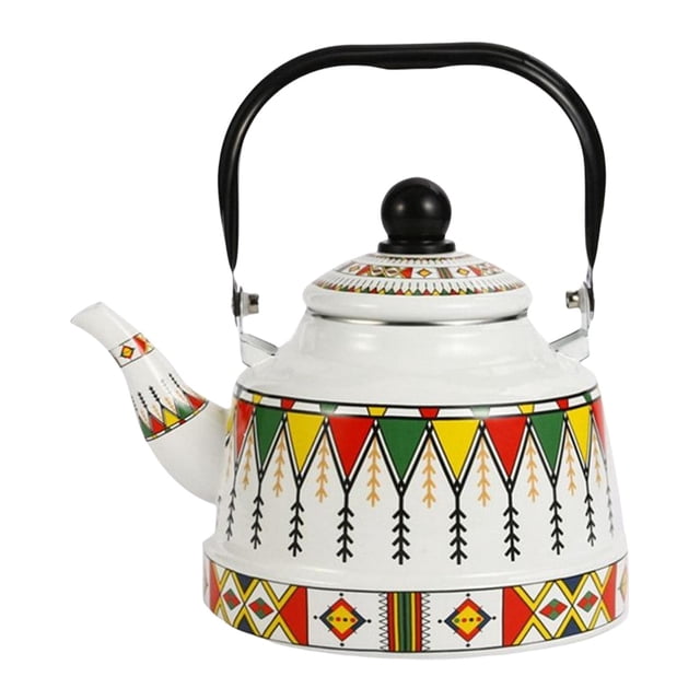 Rongfmy Retro Enamel Tea Kettle Hot Water Pot Wheat Pattern Large Stovetop Kettle Black Black Handle