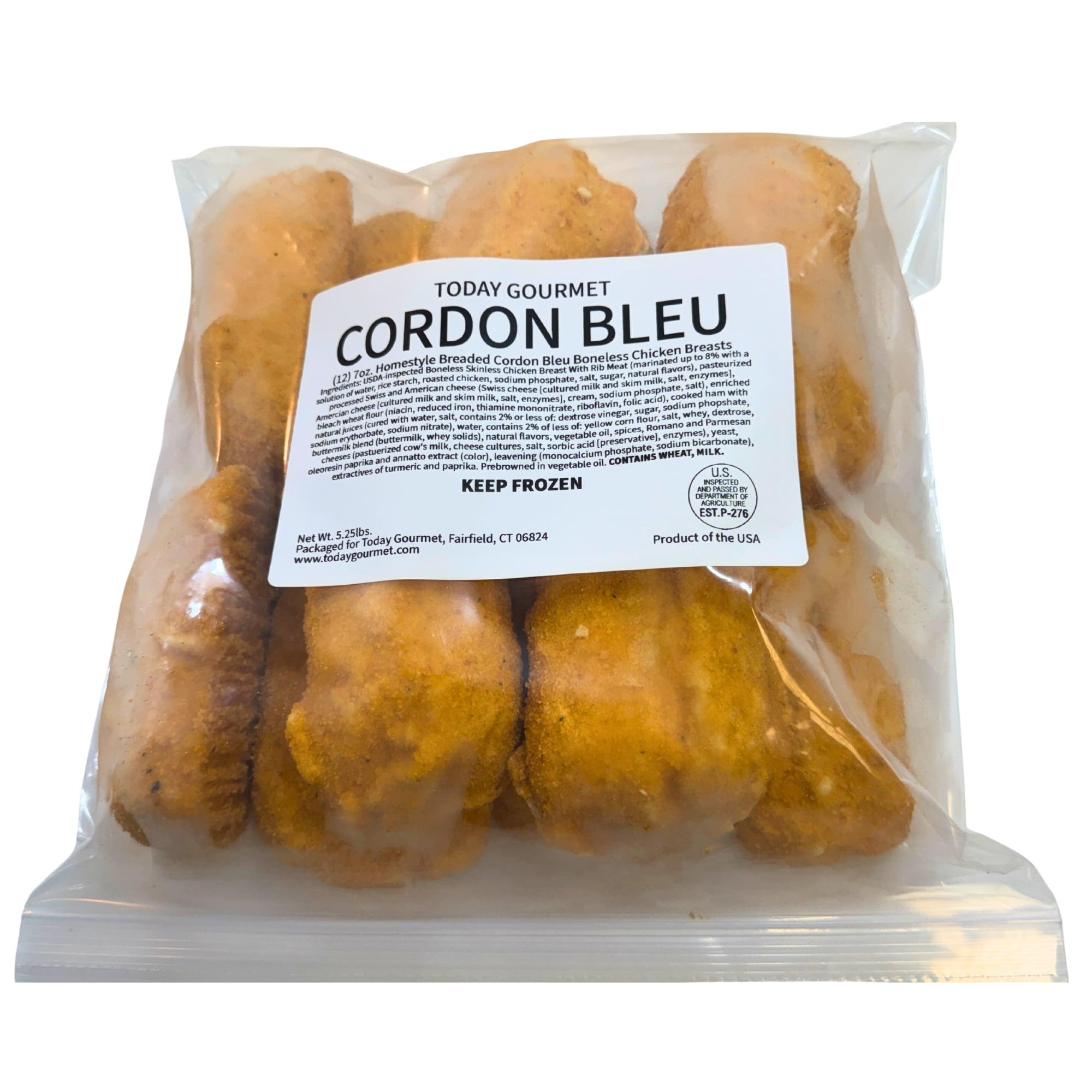 Today Gourmet - Uncooked Homestyle Breaded Cordon Bleu Boneless Chicken Breasts - 12-7oz Pcs. (5.25 lbs.)