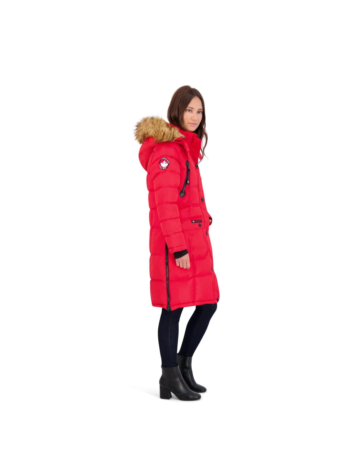 即納新品】 New ListingCanada Weather Gear Womens Red Faux Fur Parka Coat  Outerwear L レディース：サンガ