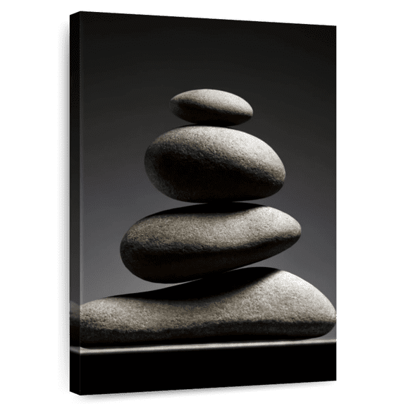 Elephant Stock Zen Stone Pile Wall Art - Vertical Canvas Wall Art - Living Room Wall Decor - Wellness Canvas - Gray And Black Decor - 8" x 12"