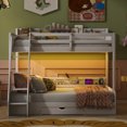 thumbnail image 3 of Euroco Twin over Full Bunk Bed with Shelves and Drawer for Kids Teens, LED Light and USB Charging Station, White, 3 of 13