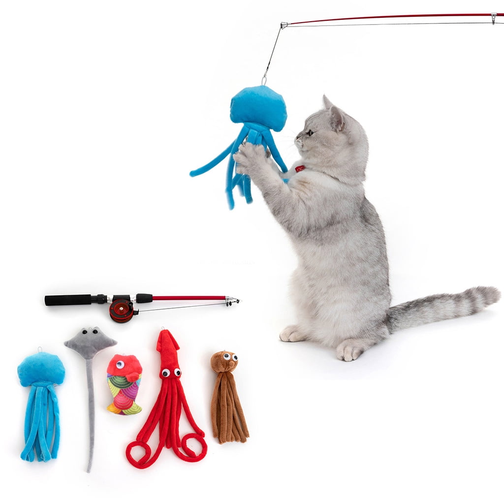 Cats Teaser Toy Interactive Kitten Teasing Wand Toy with Plush Toy Retractable for Indoor Kitten Playing Chasing