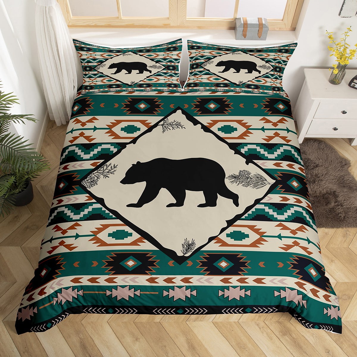 YST Rustic Bear Duvet Cover for Cabin Lodge Southwest Bedding Set Twin