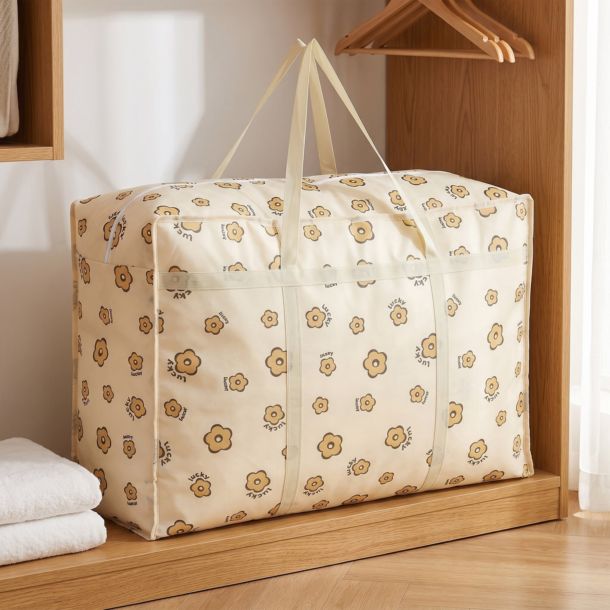 Unique Bargains Foldable Storage Bags for Organizing Clothing Flower 27.6"x19.7"x9.8"