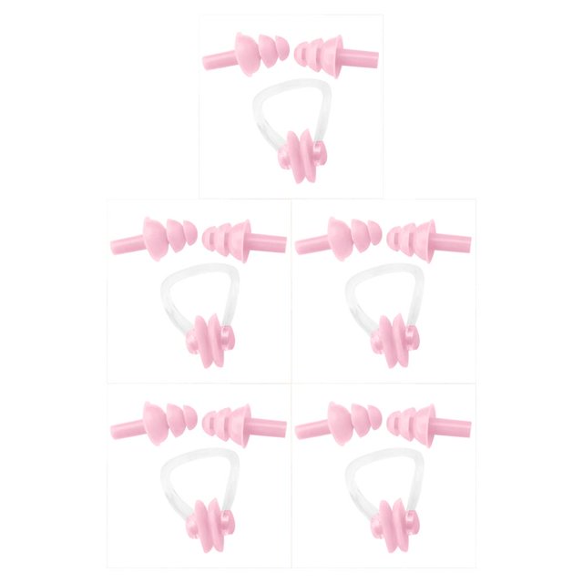 Decodeary Waterproof Nose Clip Swimming Anti-skid Earplug Unisex Sporting Earbuds for Protection Swim Ear Protector Accessories Pink 5Set