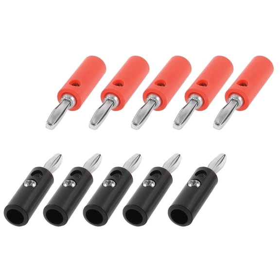 Banana Connector 10-Pack, Red and Black Plastic Shell for Audio Speaker Cables