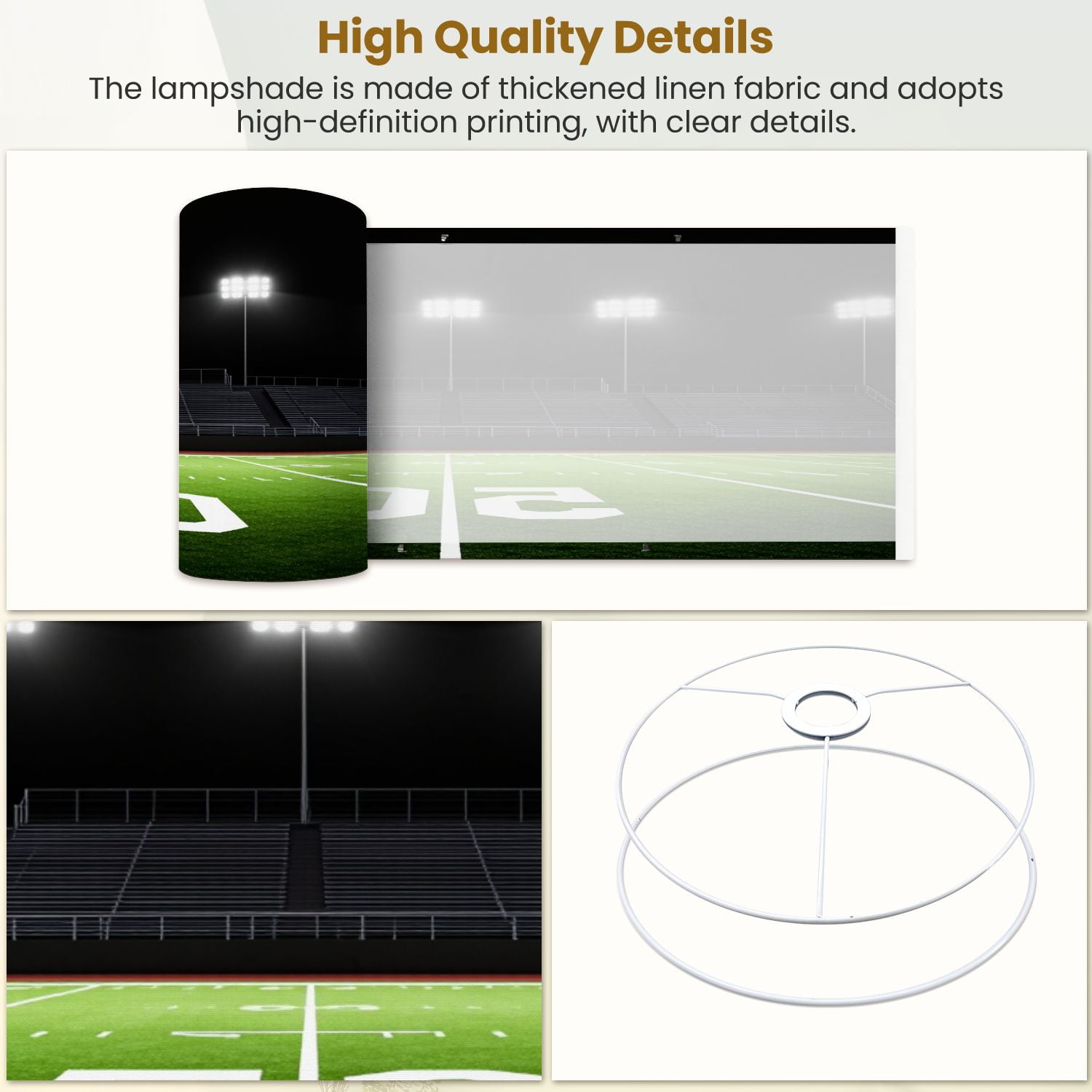 Linen Drum Lampshades Football Field 13"x13"x10" Light Shade for Table Lamps Floor Lamps Drum Lamp Shades Lampshade Replacement Kids Room Nursery Game Room Man Cave Decor Assembly Required