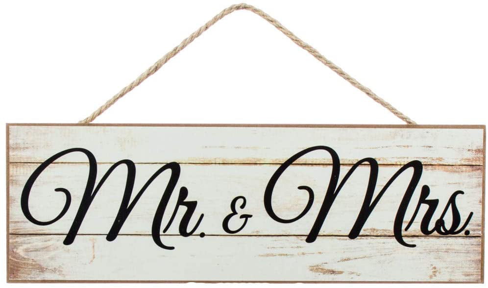 Wedding Just Married MDF Sign White Shabby Chic Hanging Wall Decoration 