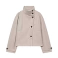 thumbnail image 3 of Kezqiaxn Women's Coats Fashion Long Sleeve Button Stand Collar Winter Loose Casual Jacket Lounge Outwear Cute Clothes Khaki L, 3 of 6