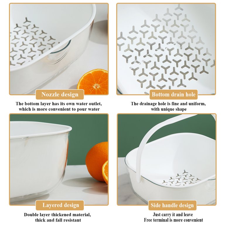 2 In 1 Fruit Cleaner Bowl, Fruit Rinser Strainer Container, Food Grade  Plastic, Double Layer Design, Save Water, Easy Clean